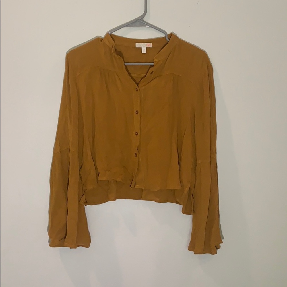Dark Mustard Gianni Bini Crop Top w/ Bell Sleeves